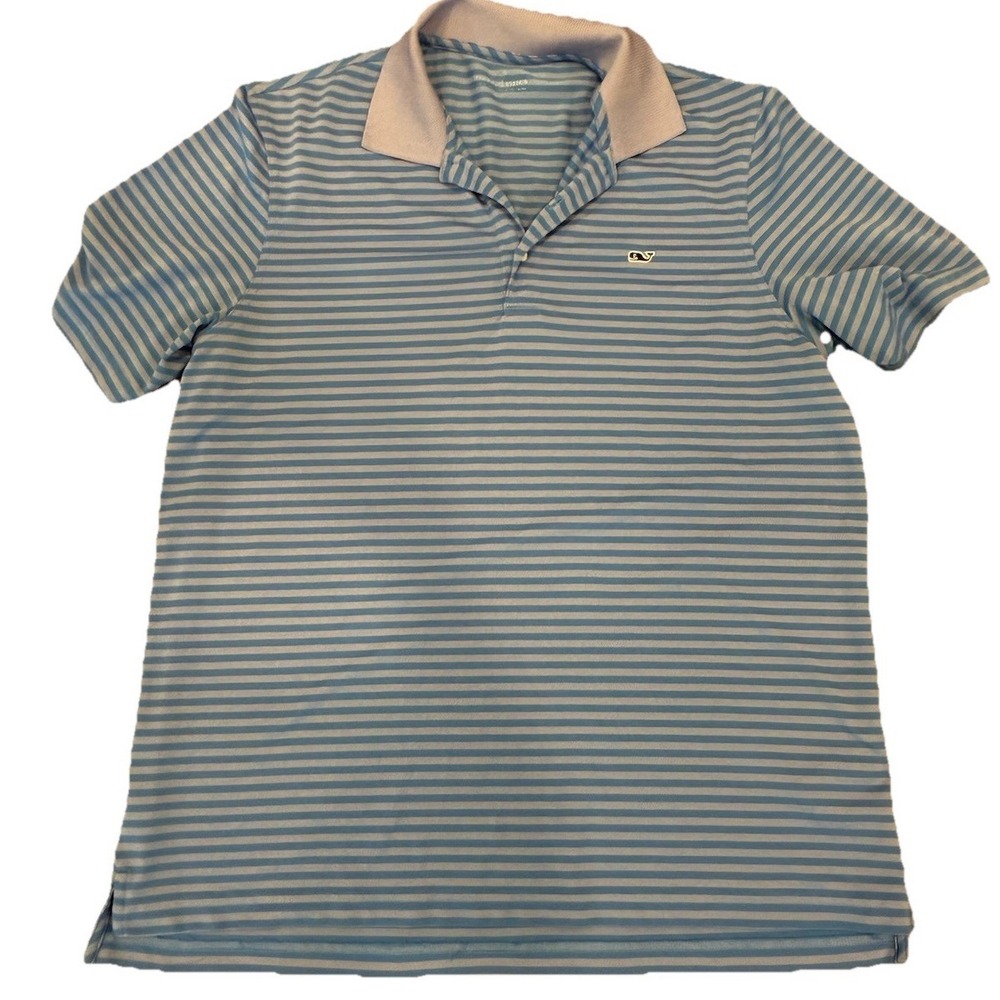 Vineyard Vines Men XL Blue stripe Short Sleeve Performance Polo Top Whale preppy